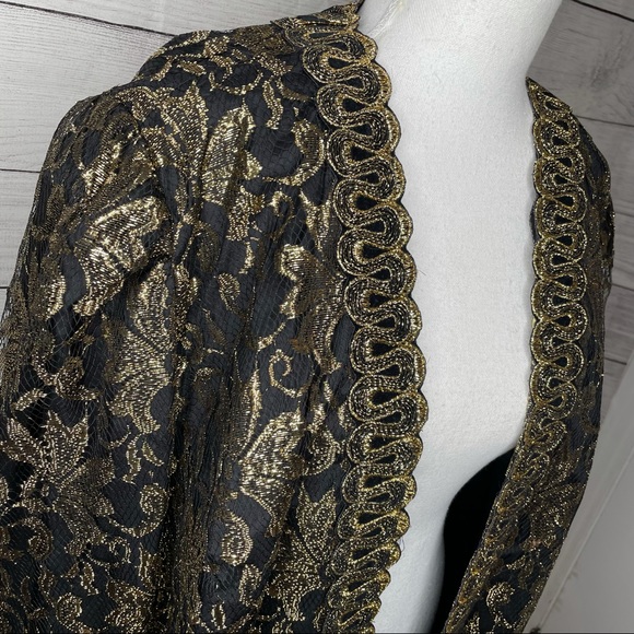 Gemini Nites | Vintage ILGWU Black & Gold Metallic Brocade Lace Oversized Jacket - Picture 2 of 11